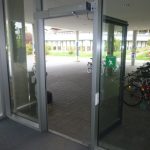 Picture of the accessible entrance viewed from the inside out