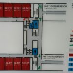 Picture of the second mezzanine level tactile floor plan. When exiting the lift connected to the guiding system, you will find it on the opposing wall to the left of the door directly across from the lift.